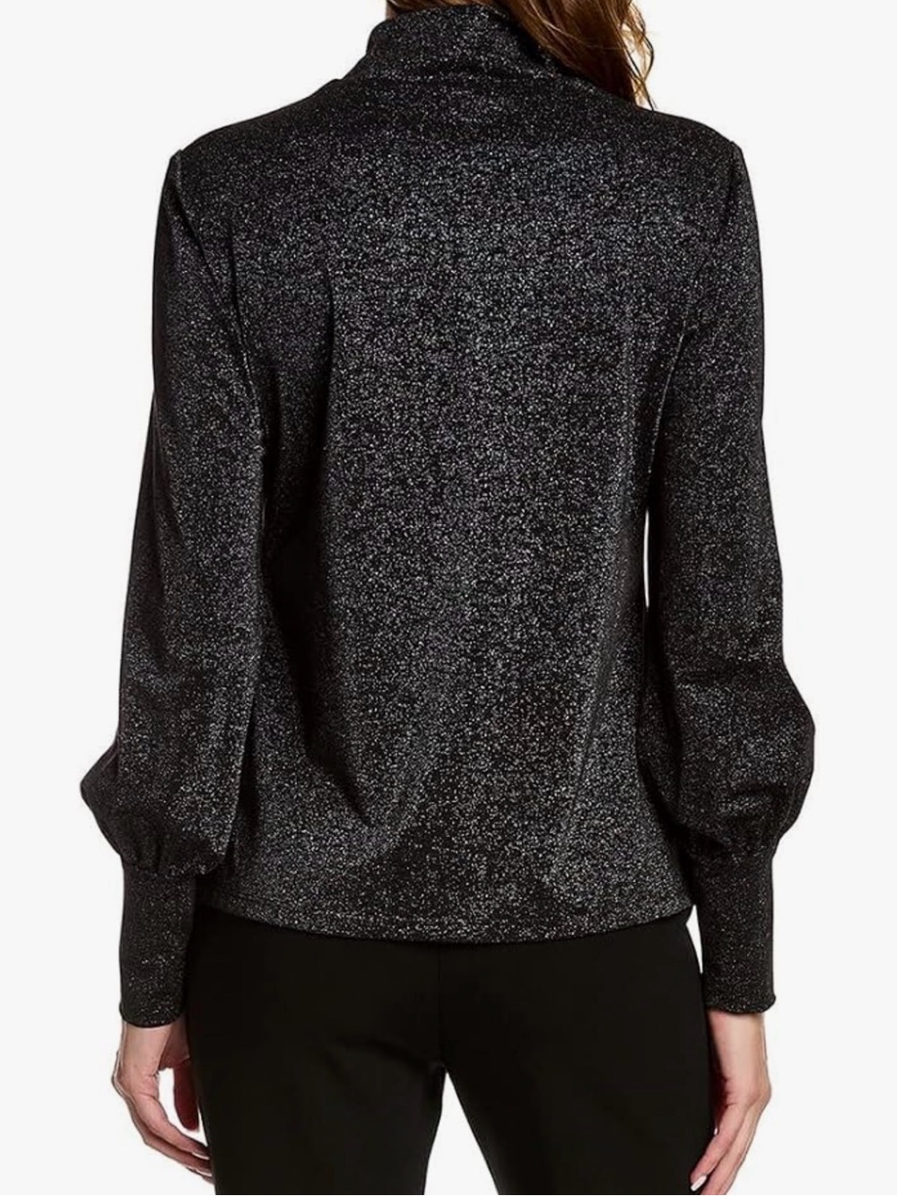 Trina Turk Mischel Black Metallic Sparkle Mock Neck Top - Picture 2 of 5